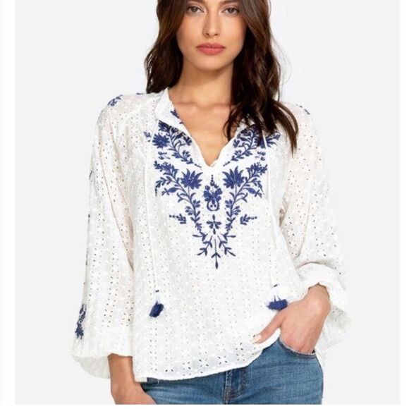Johnny Was Jade White Ramona Embroidery Peasant Boho Top Size Small - Picture 1 of 10